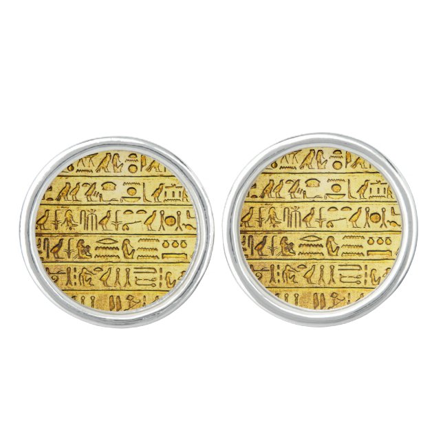 Ancient Egyptian Hieroglyphs Yellow Cufflinks (Front)