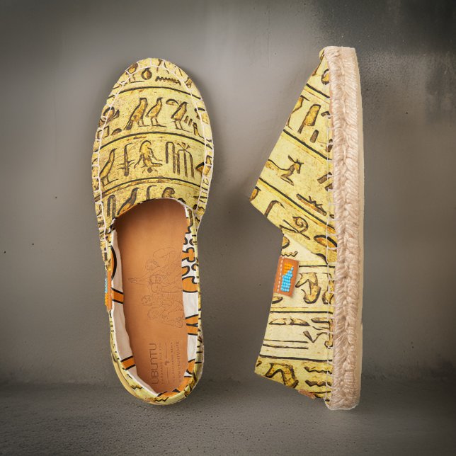 Ancient Egyptian Hieroglyphs Yellow Espadrilles (Walk like an Egyptian in yellow espadrilles with hieroglyphs. 🌟 #AncientElegance)