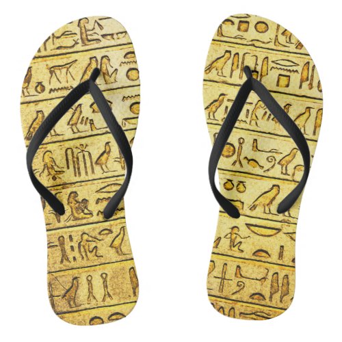 Ancient Egyptian Hieroglyphs Yellow Flip Flops