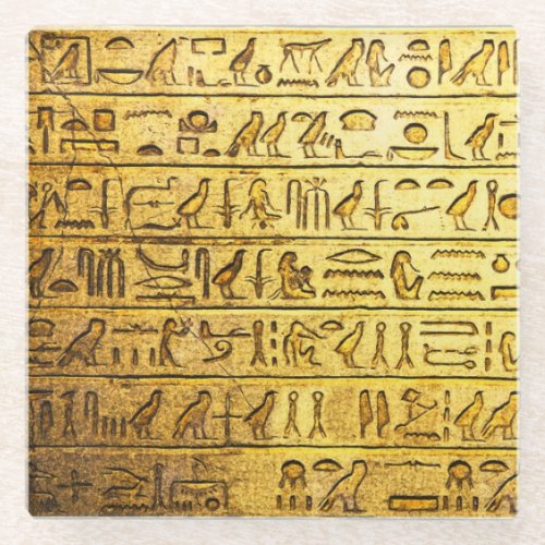 Ancient Egyptian Hieroglyphs Yellow Glass Coaster