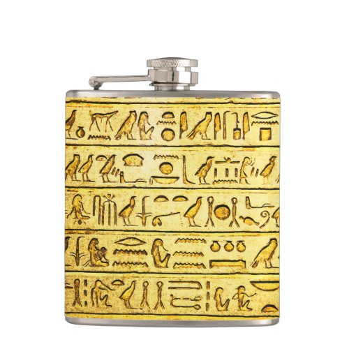 Ancient Egyptian Hieroglyphs Yellow Hip Flask