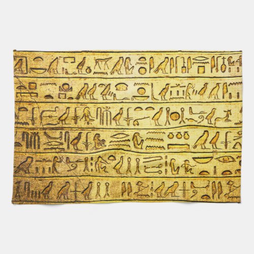 Ancient Egyptian Hieroglyphs Yellow Kitchen Towel