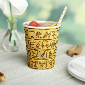 Ancient Egyptian Hieroglyphs Yellow Paper Cup