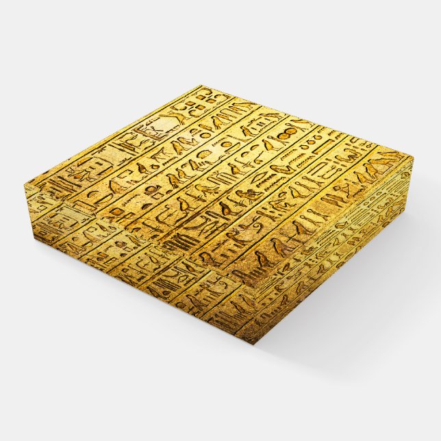 Ancient Egyptian Hieroglyphs Yellow Paperweight (Angled)