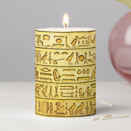 Ancient Egyptian Hieroglyphs Yellow Pillar Candle