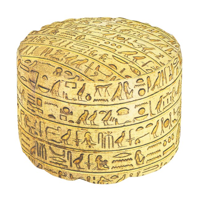 Ancient Egyptian Hieroglyphs Yellow Pouf (Angled Back)