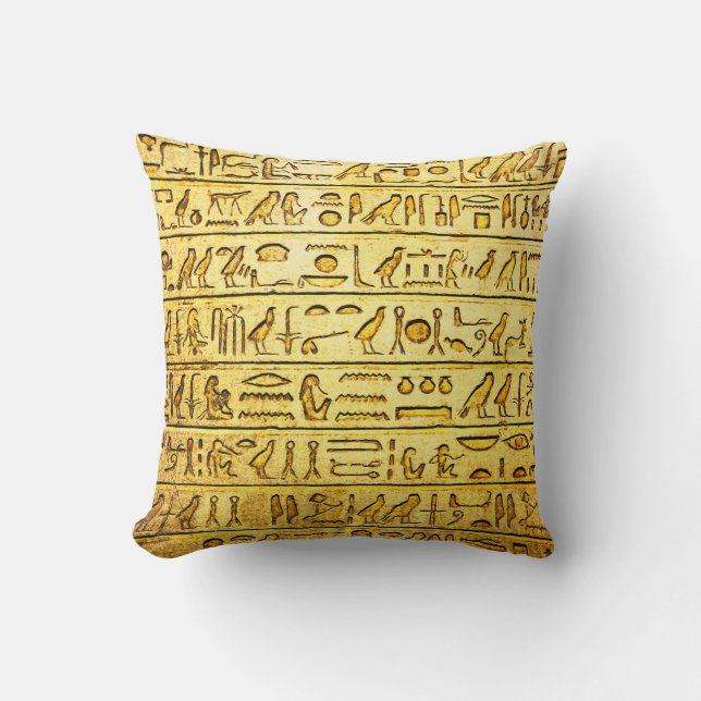 Ancient Egyptian Hieroglyphs - Yellow Throw Pillow (Front)