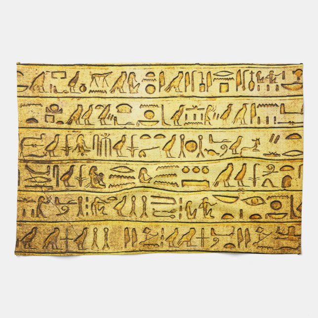 Ancient Egyptian Hieroglyphs Yellow Towel (Horizontal)