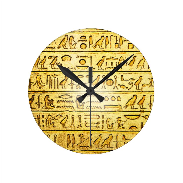 Ancient Egyptian Hieroglyphs Yellow Wall Clock | Zazzle
