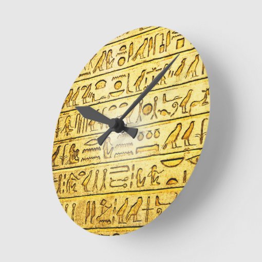 Ancient Egyptian Hieroglyphs Yellow Wall Clock | Zazzle