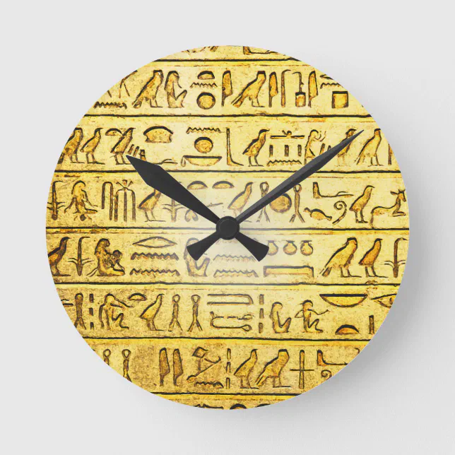 Ancient Egyptian Hieroglyphs Yellow Wall Clock | Zazzle