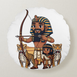 Ancient Egyptian Hunt with Leopards Round Pillow