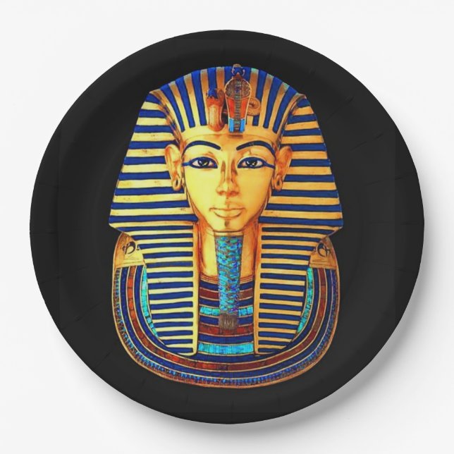 Ancient Egyptian King Tutankhamun Gold Burial Mask Paper Plates (Front)