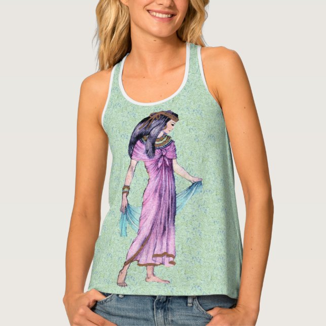 Ancient Egyptian Lady Purple Dress Blue Scarf Tank Top (Front)