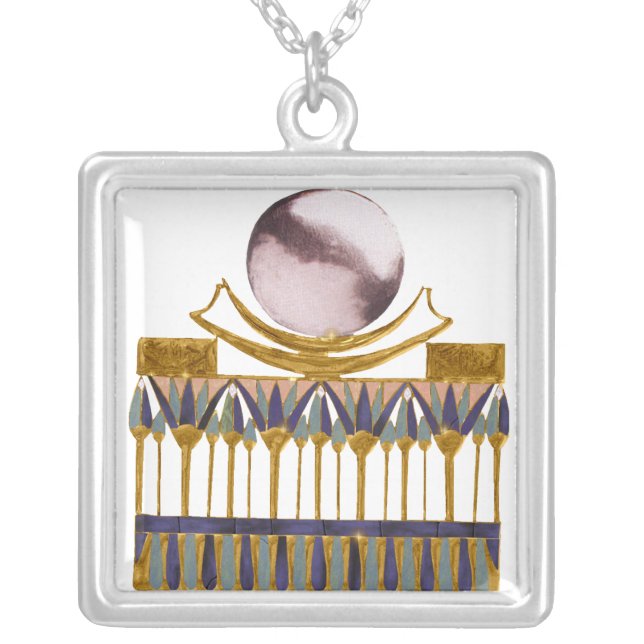 Ancient Egyptian Moon Pictoral Silver Plated Necklace (Front)