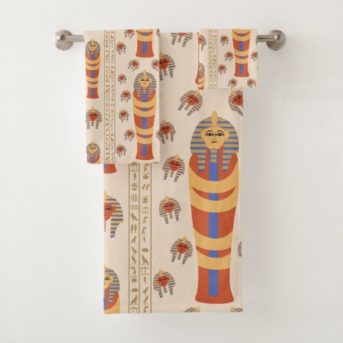 Ancient Egyptian Mummy Artifact Orange Blue  Bath Towel Set