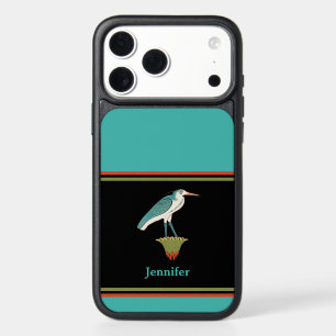 Ancient Egyptian Painted Bird in Olive Orange Blue iPhone 17 Pro Max Case