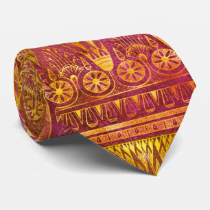 Ancient Egyptian Pattern In Orange & Yellow Gold Neck Tie