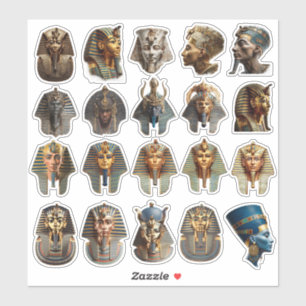 Ancient Egyptian Pharaoh Faces Stickers Gold 3D