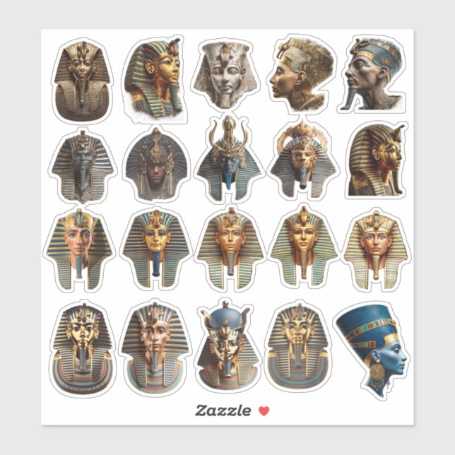 Ancient Egyptian Pharaoh Faces Stickers | Gold 3D  (Sheet)