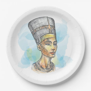 Ancient Egyptian Queen Nefertiti Bust Sketch Paper Plates