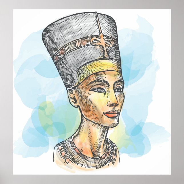Ancient Egyptian Queen Nefertiti Bust Sketch Poster (Front)