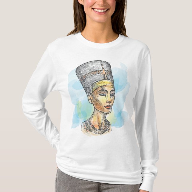 Ancient Egyptian Queen Nefertiti Bust Sketch T-Shirt (Front)