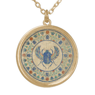 Ancient Egyptian Sacred Scarab Amulet Gold Plated Necklace