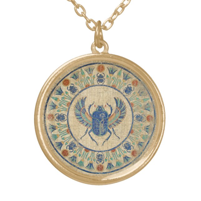 Ancient Egyptian Sacred Scarab Amulet Gold Plated Necklace (Front)