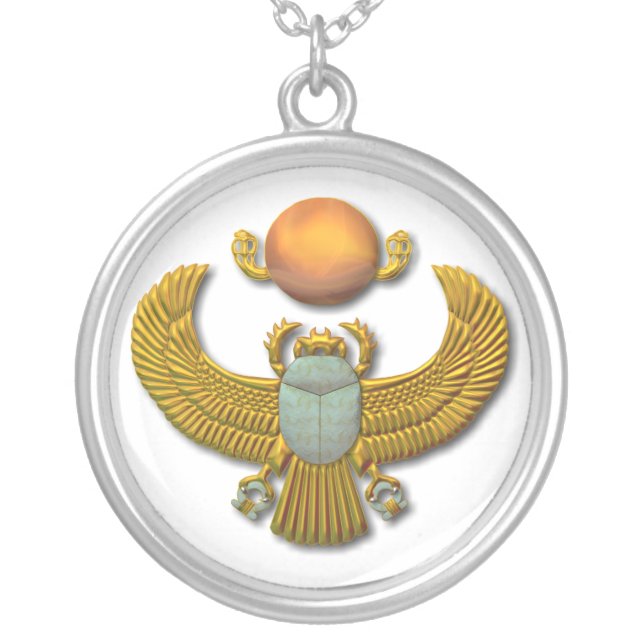 Ancient Egyptian Sacred Scarab - Gold Silver Plated Necklace (Front)