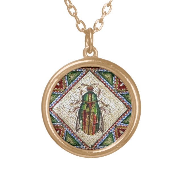 Ancient Egyptian Scarab Amulet Unisex Gold Plated Necklace (Front)