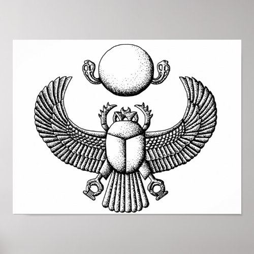 Ancient Egyptian Scarab Black and White Poster