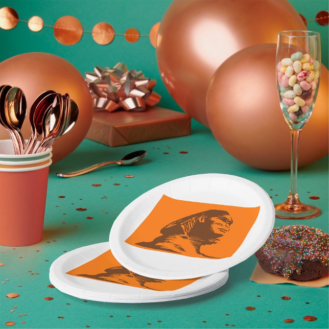 Ancient Egyptian Sphinx Bold Orange And Brown  Paper Plates (Creator Uploaded)