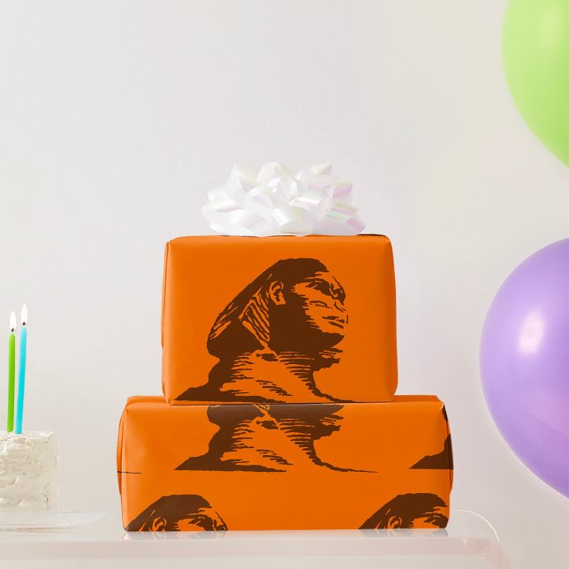 Ancient Egyptian Sphinx Bold Orange And Brown  Wrapping Paper (Creator Uploaded)
