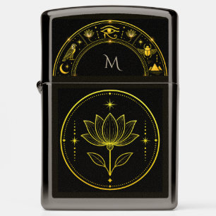 Ancient Egyptian Symbols Black Gold Lotus Luxury Zippo Lighter