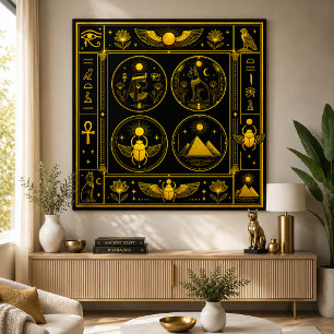 Ancient Egyptian Symbols Black Gold Pattern Luxury Poster