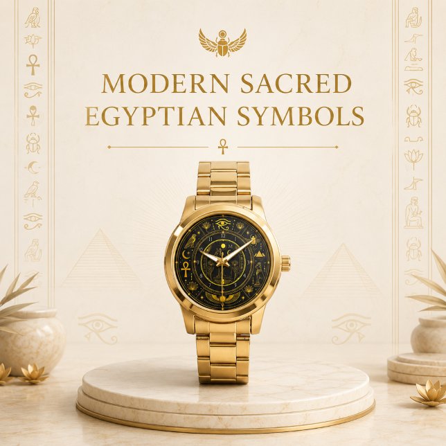 Ancient Egyptian Symbols Black Gold Pattern Luxury Watch (Creator Uploaded)