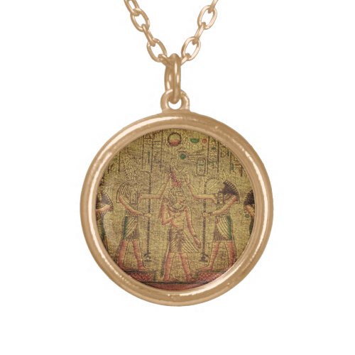 Ancient Egyptian Temple Wall Art Gold Plated Necklace