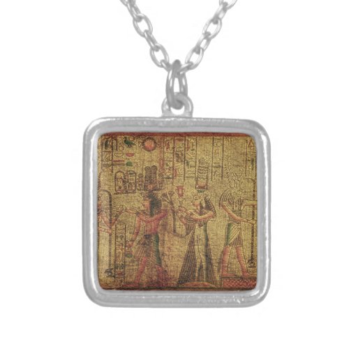 Ancient Egyptian Temple Wall Art Silver Plated Necklace