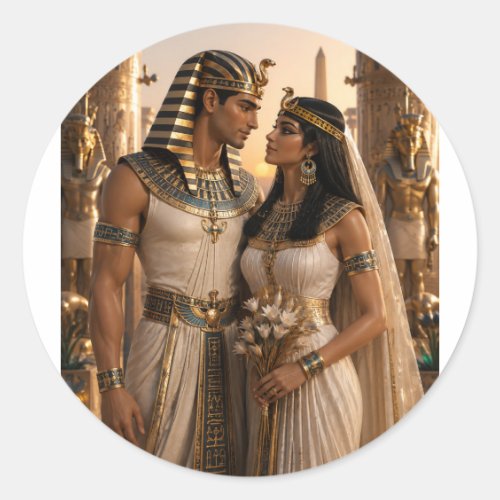 Ancient Egyptian Wedding Royalty Couple Hand Fan Classic Round Sticker