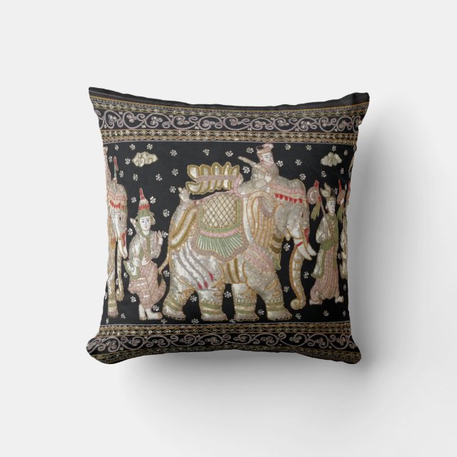 Ancient Elephant Tapestry Throw Pillow (Front)