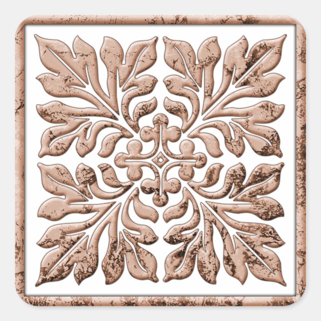 Ancient english tile cool faded brown square sticker (Front)