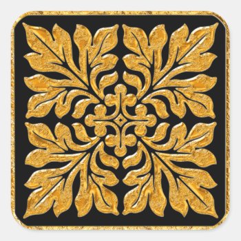 Ancient English Tile Shiny Bright Gold Square Sticker by YANKAdesigns at Zazzle