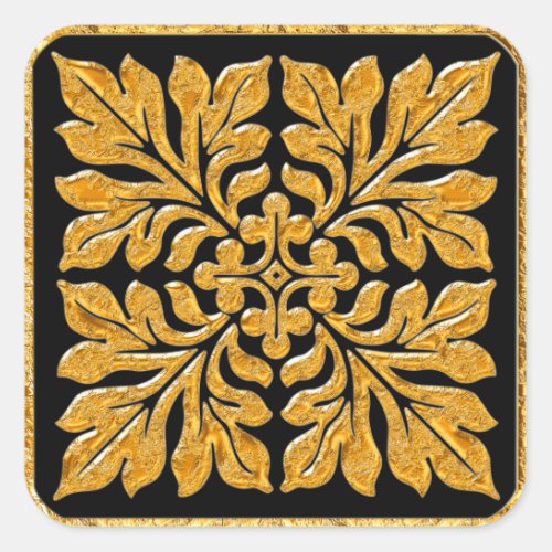 Ancient english tile shiny bright gold square sticker