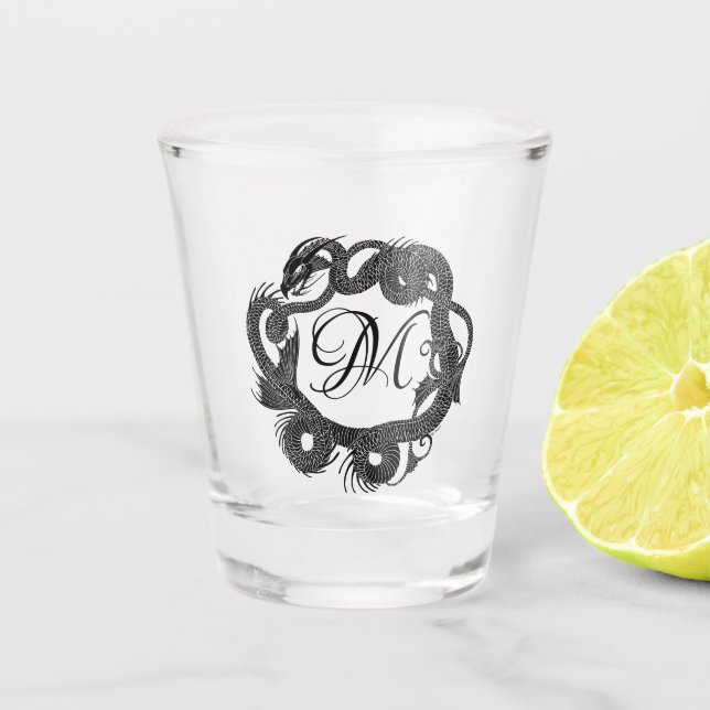 Ancient Entwined Dragon Personalized  Shot Glass (Front)