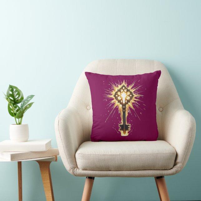 Ancient Fantasy Key with Magical Light – Radiant E Throw Pillow (Chair)