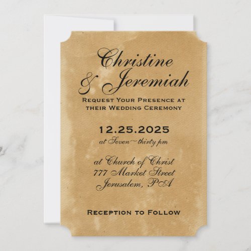 Ancient Faux Parchment Texture Simple Wedding Invitation