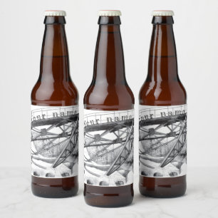 Ancient footbridge. Pencil drawing. Beer Bottle Label