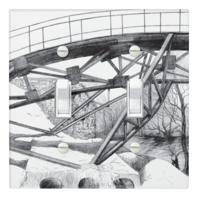 Ancient footbridge pencilart light switch cover (In Situ)
