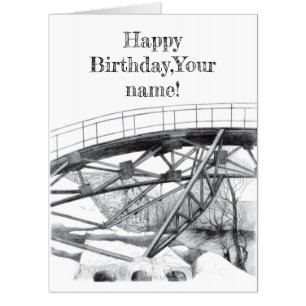 Ancient footbridge pencilart Monochrome Card